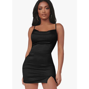 Verdusa Womens Black Sleeveless Cowl Neck Mini Slip Dress Size Medium NWT